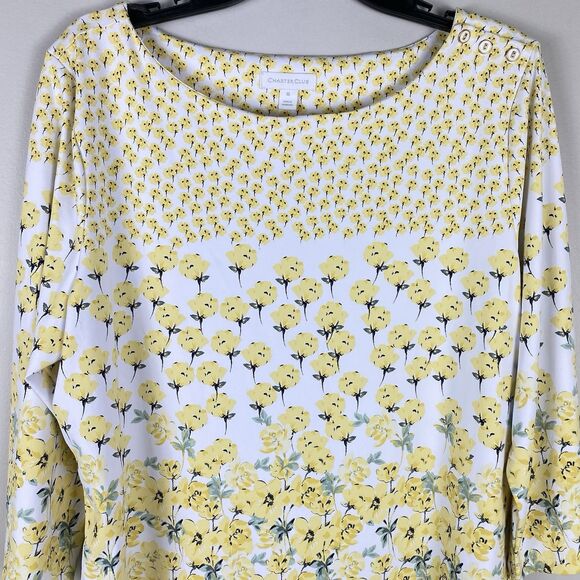 Charter Club Top XL Butter Yellow Floral  Stretch Modest Church Work Blouse - Picture 3 of 11